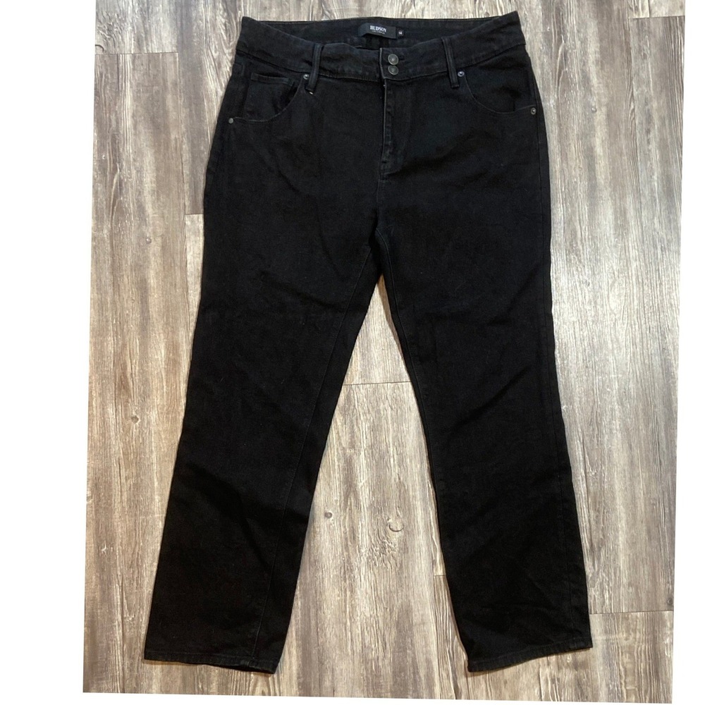 Hudson Los Angeles Womens Sz 14 Black Mid Rise Straight Leg Jeans Flap Pocket